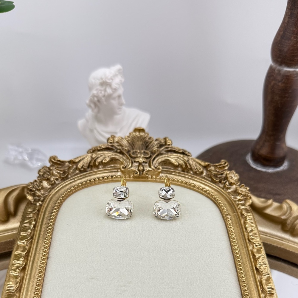 White Crystal Drop Earrings – Gold-Plated Stainless Steel - Picture 6 of 6